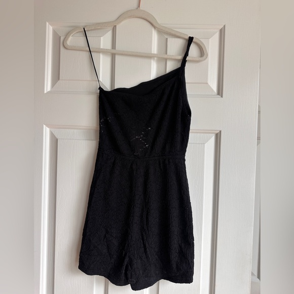 ZARA NWT Black One Shoulder Ribbed Knit Bodycon Romper Size S - Picture 2 of 11